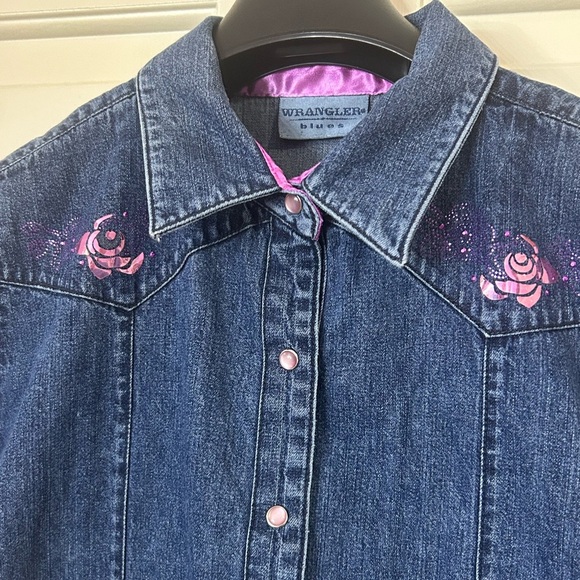 Vintage Wrangler Blues Women’s Large Denim Pearl Snap Shirt - Picture 4 of 7